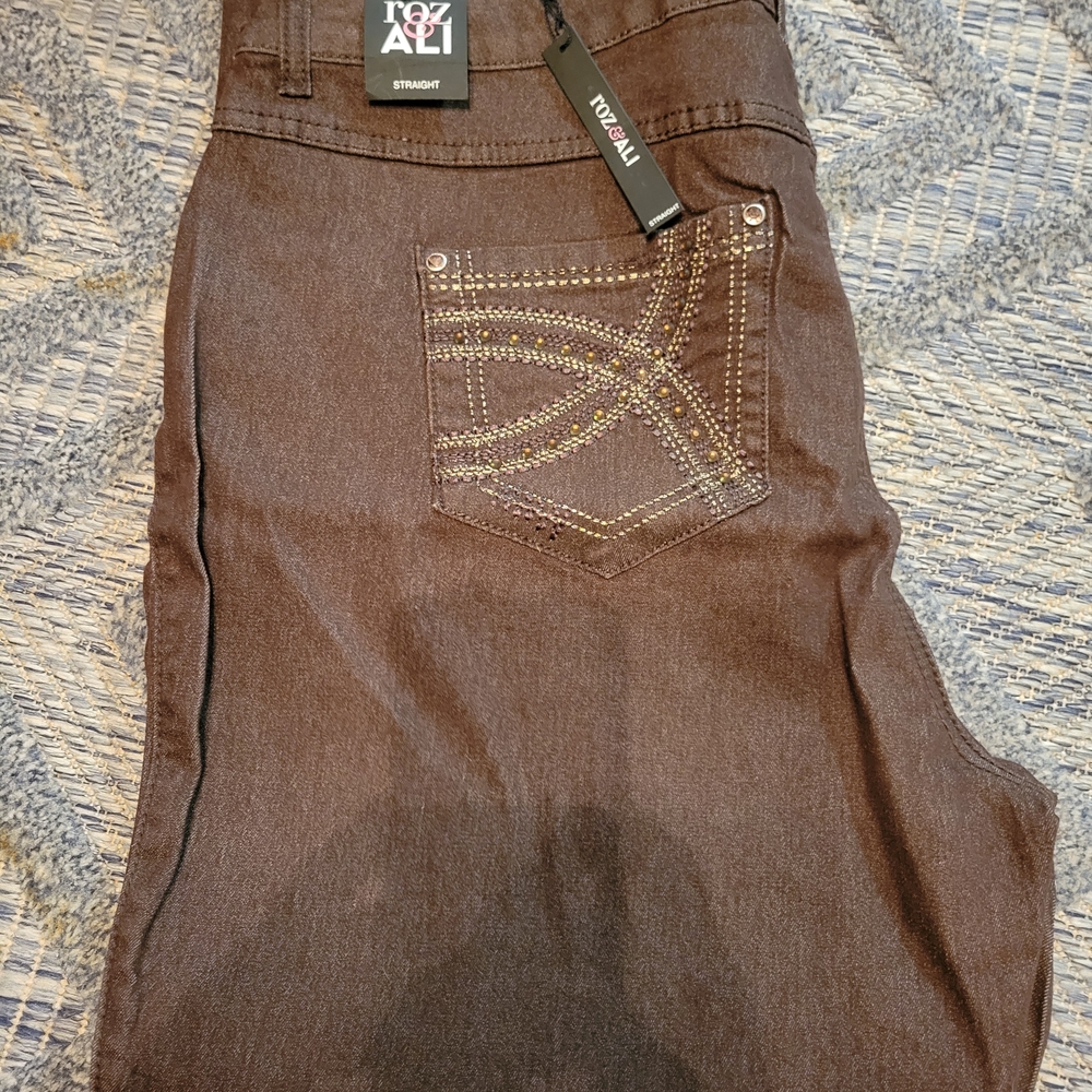 Roz & Ali Chocolate Brown Straight Leg Pants
